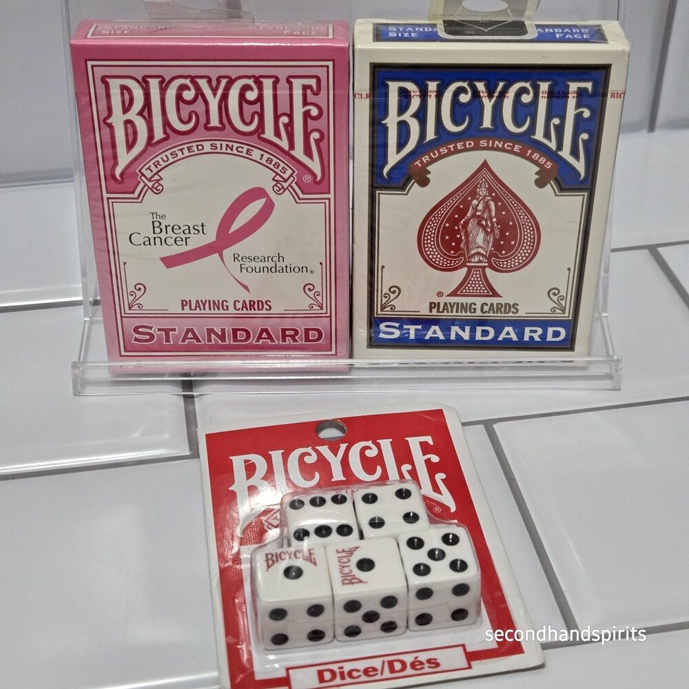 NEW Playing Cards 2 Decks Bicycle Breast Cancer Blue Bicycle Dice Set